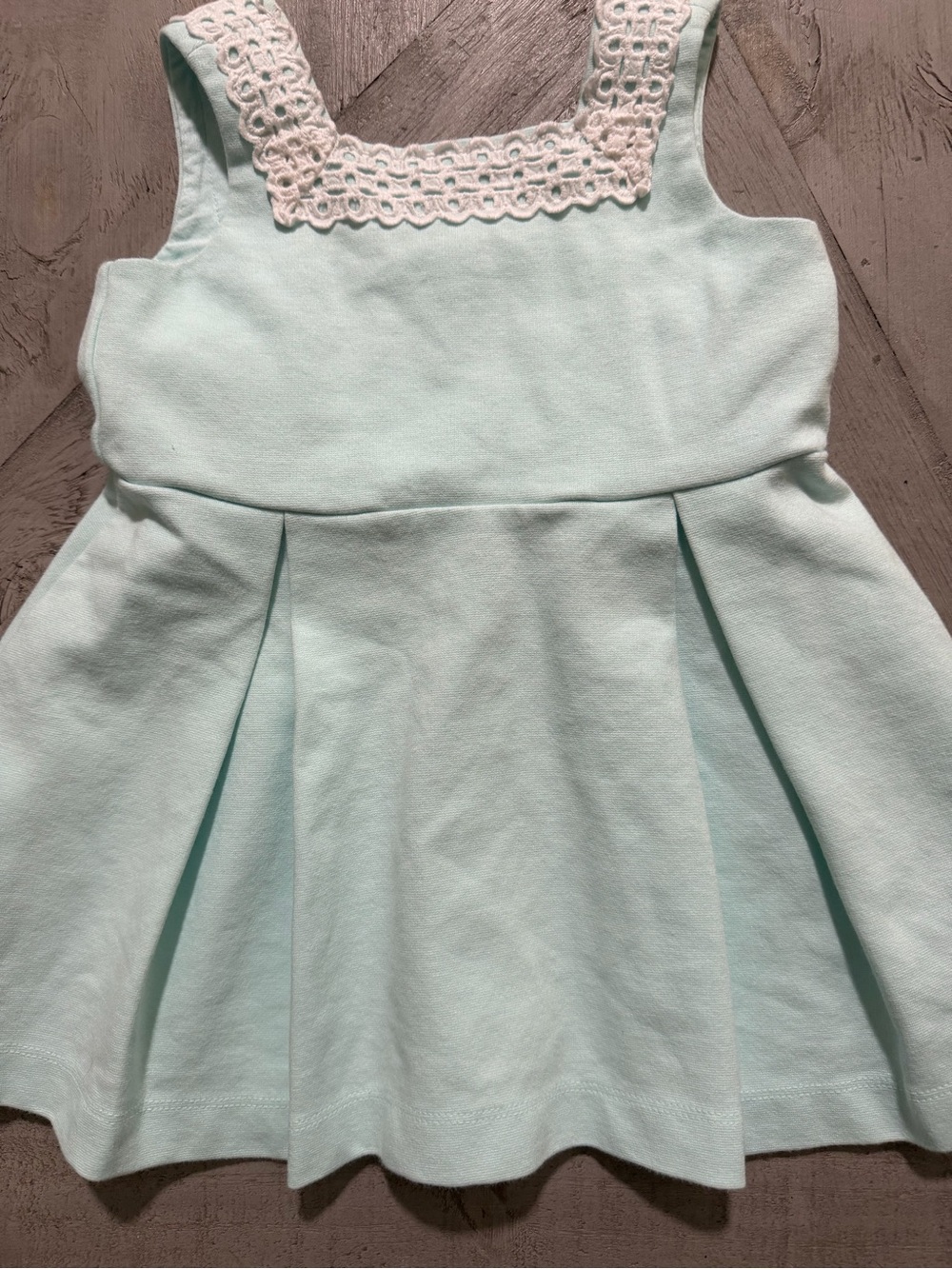 Janie and Jack Mint Dress with White Crochet Neckline 2 Buttons Bows Size 18-24m